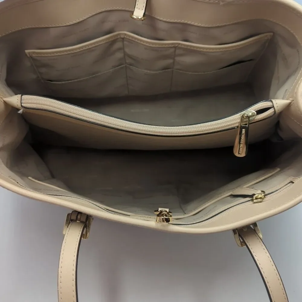 Michael Kors Jet Set Travel East West Monogram Tote Bag Purse Vanilla - Picture 9 of 16